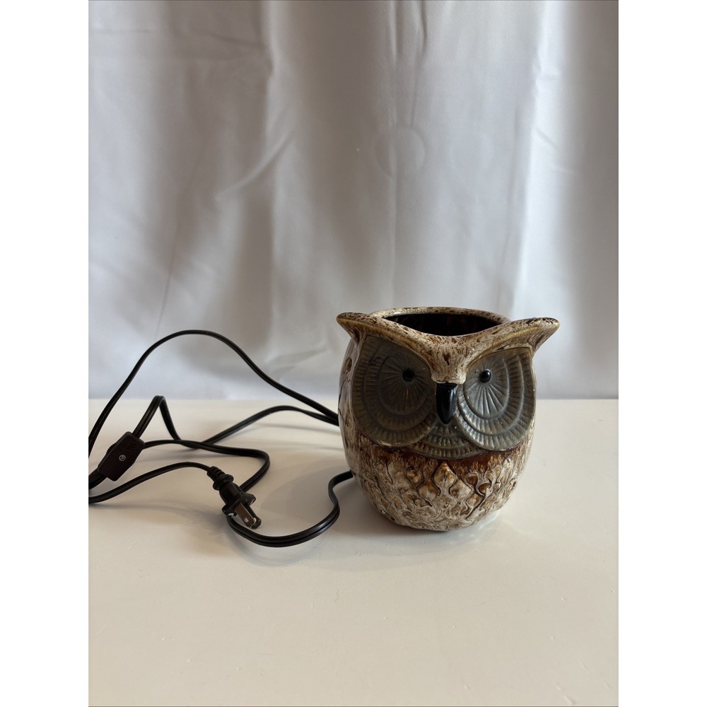 Ceramic Big Eyed‎ Brown Spotted Owl  Electric Lamp Or Wax Scent Burner